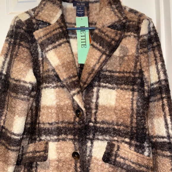 New York Clothing Co. Jackets & Blazers - New York Clothing Company Cozy Plaid Teddy Jacket in Browns and Cream